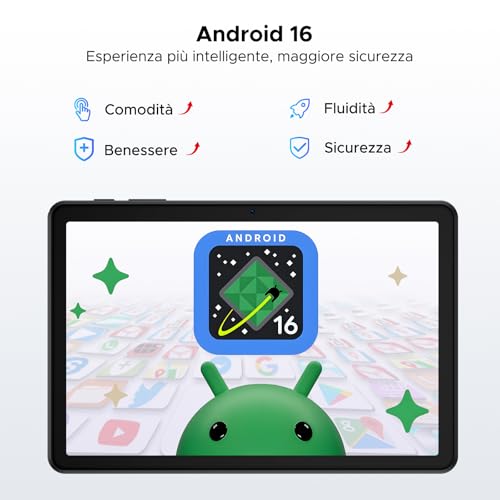 Luzglo P10 Android 16 Tablet 10 Pollici, 48GB RAM+128GB ROM/2TB TF, Gemini AI, 90Hz, 7000mAh, WiFi 5, Face ID, OTG, Jack 3,5 mm, Widevine L1, Tablet con Tastiera e Penna, Nero