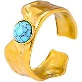 Turquoise Ring, Stainless Steel Adjustable Western Rings for Women, Boho Vintage Ring for Men