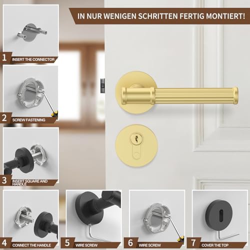 Amerdeco 1 Pack Brushed Gold Door Handles Interior Door Handles Set Internal Door Handles Internal Sets Bathroom Door Handle UK0055