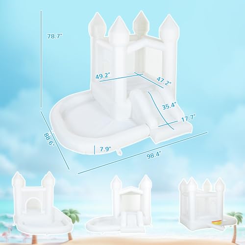 Qaba 8.2FT x 7.4FT White Bounce House, 3-in-1 Inflatable Bounce House with Slide and Ball Pit for Kids Ages 3-8, Indoor Outdoor Bouncy Castle with 370W Blower for Birthday and Wedding Party, White