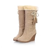 MayMeenth Womens Closed Round Toe Blend Materials Solid Zipper Boots