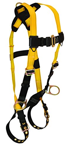 FallTech 70234X Journeyman, Standard, Non-Belted Full Body Harness - 3 D-Rings, Back and Side, Tongue Buckle Legs and Mating Buckle Chest, 4X-Large, Yellow/Black