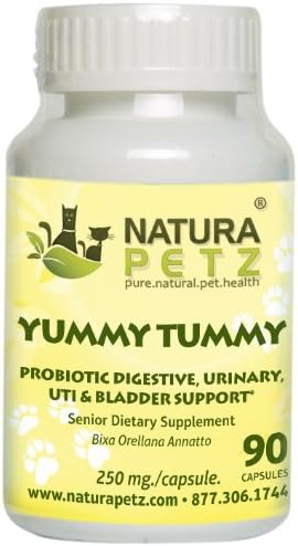 Natura Petz Yummy Tummy Probiotic Digestive, Urinary, Urinary Tract Infection and Bladder Support for Senior Pets, 90 Capsules, 250mg Per Capsule