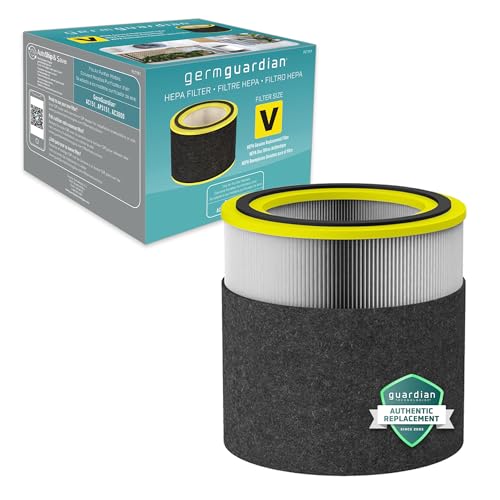 GermGuardian Filter V HEPA Pure Genuine Air Purifier Replacement Filter, Removes 99.97% of Pollutants, Wildfire Smoke, Odors, for Models AC3000W, AC3000B, AC3050, AP3151, AC151, Black/Yellow, FLT151