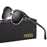 Retro Clubmaster Sunglasses for Men - FEIDU Half Metal Polarized Sunglasses for Women FD3030 (A-black/bright, 2.04)