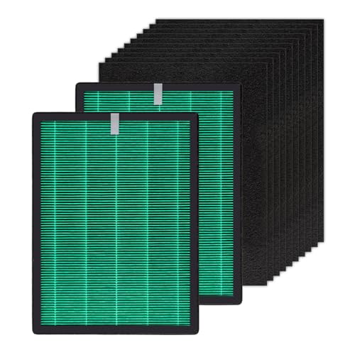 2 Sets Airmega 150 Replacement Filters for Coway Airmega 150 Air Purifier, H13 True HEPA and Active Carbon Filter, 2 Green Filters and 10 Active Carbon Filters, AP-1019C-FP