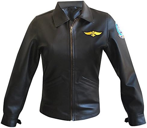 Womens Logo Badges Brown Bomber Leather Jacket Air Force Pilot Top Gun Coat