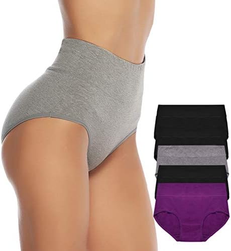 OUENZ Women's Cotton Underwear,Breathable Solid Comfortable High Waist Soft Briefs Panties for Women