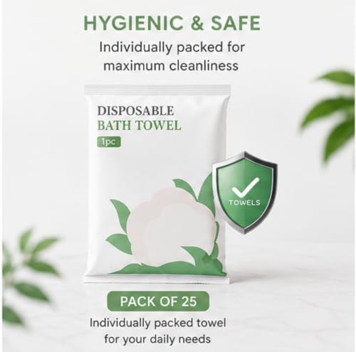 25 Pack Disposable Bath Towels 80x160 cm – Compressed, Individually Wrapped Towels for Hotel, Spa, Gym, Salon, Beach, Sauna, Camping & Travel – Soft, Absorbent, Lightweight & Portable