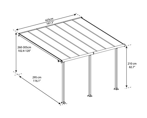 Canopia by Palram Terrassenüberdachung Alu Olympia 3X4.25 Polycarbonat Hohlkammerplatten Pergola 425 x 295 cm Grau zur Überdachung ihrer Terrasse – Bild 6