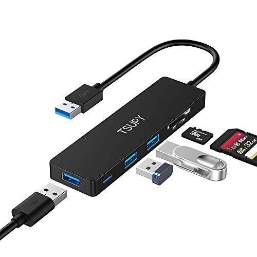 USB 3.0 Hub, Tsupy USB Hub Card Reader with 3 USB 3.0 Ports + SD & TF Card Slots, Compact USB Splitter 3.0 Card Readers for MacBook, Mac Mini, PC, Laptop, Tablet, USB Flash Drive, Mobile HDD and More