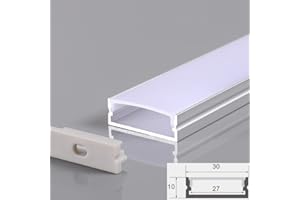 KD-TEC 10Pcs 3.3FT Aluminum Channel for LED Strip Lights U/V/YW-Shape Track and Cover (30mm x 10mm (No Edge), 10)