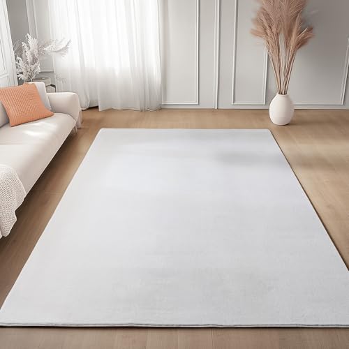 Carpettex Teppich Weiss 240x340 cm- Kurzflor Teppich Waschbar, weich & rutschfest, modern einfarbiges Design für Wohnzimmer, Küche Schlafzimmer, & Kin