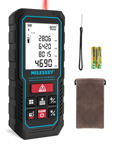 70 m Laser Rangefinder with Phone App, MiLESEEY Laser Meter with Electronic Tilt Sensor, ±2 mm Accuracy, Pythagoras, Area and Volume, Backlit 2 Inch LCD