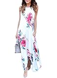 Dokotoo Womens Summer Modest Casual Cotton Sun Boho Casual Sleeveless Floral Dress Maxi Long Dresses White Large