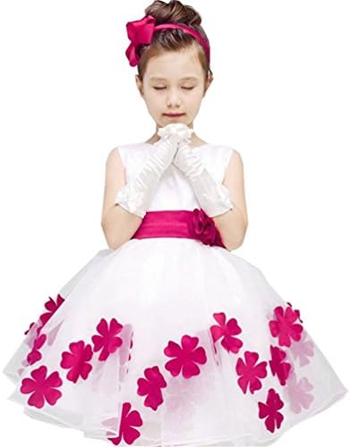 Theplus Pageant Girls Flowers Bow Sleeveless Princess Wedding White Tutu Dress 5 Rose Red