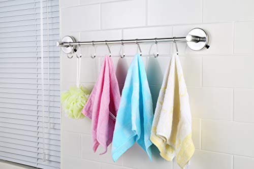 LUXEAR Suction Cup Towel Bar 24IN Powerful Removable Suction Cup Towel Shower Hook Vacuum Removeable Shower Mat Rod Shower Door Adhesive Towel Bar Suction Towel Rack Bathroom Towel Holder Stainless - Thumbnail 2