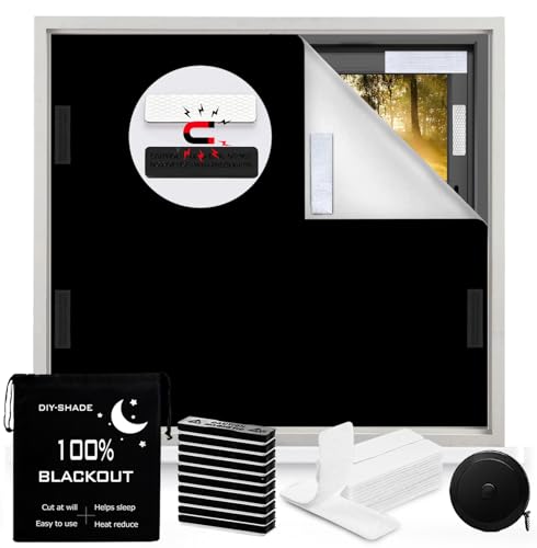 100% Blackout Blind Magnetic Portable Blackout Curtains 118 x 57Inch,Black Out Window Cover with Strong Magnet No Drill Cuttable Window Shades for Bedroom,Nursery,Rv,Media Room (Black)