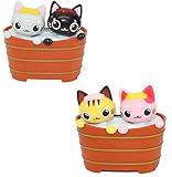 Set of 2 Cat Couple In Barrel Solar Toy Car Dashboard Office Desk Display Home Decor Gift US Seller