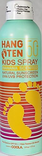 Hang Ten Kids Natural Sunscreen Best for Face and Body Water Resistant To 80 Min. Organic Broad Spectrum UVA/UVB Protection. SPF 50 by COOLA (6 oz, Spray) by Hang Ten