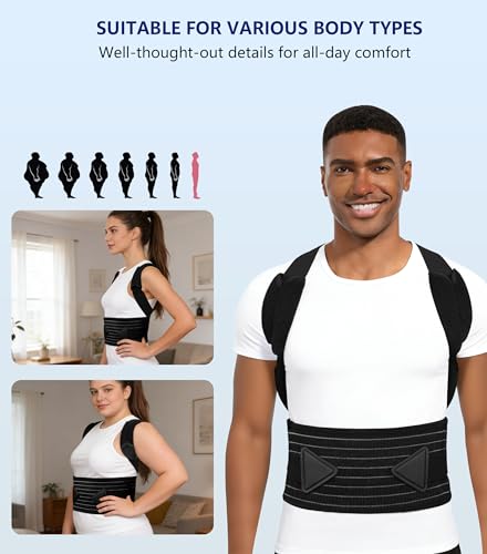 Aollop Posture Corrector Men and Women - Back Brace Back Support Belt with Breathable Adjustable Elastic Bands Back Straightener Improve Lumbar Support Belt Lower Back Pain Relief (M, Waist 35'- 47')