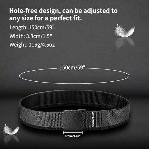 Huiguli Men's Belts, Pack of 3 Work Belts, Nylon, Adjustable Fabric Belt with Plastic Buckle, Unisex Belt for Quick Pass Through Airport Security