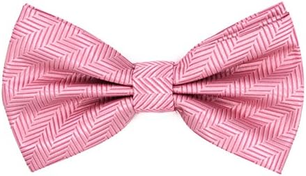 Men's Plaid &amp; Striped Pre-Tied Bow Tie (Deep Pink)-3052-J