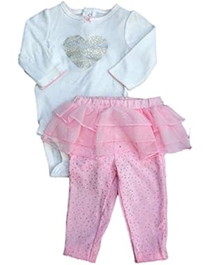 Carters Infant Girls Pink Heart Bodysuit & Tutu Leggings 2 PC Set 3 Months