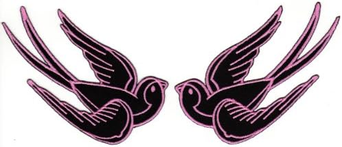 Swallow Rockabilly left and right Sew-on Iron-on Patches Embroidered Applique