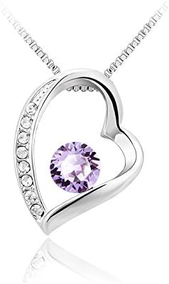 Sterling Silver Necklace for Women Purple Heart Pendant with Swarovski Crystal Centre| Jewellery Gifts for her for Mum Wife Girlfriend | Birthday Anniversay Mothers Day Valentines Day Any Occassion