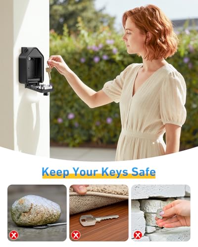 JUYANO Key Box, Large Secured Outdoor Key Box with 4 Code & Emergency Keys Aluminium Alloy Wall Key Box for School Garage Airbnb (Black)