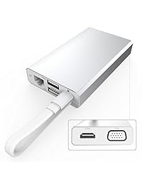 USB C HUB, gtcoupe USB C Multiport adaptador con puerto de carga, salida HDMI, VGA, Ethernet, 2 puertos USB 3.0 tipo C para MacBook Pro, Chromebook Pixel, Samsung S8 y more  Plata Aluminio