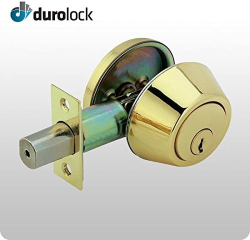 DuroLock Grade 3 Double-Sided Keyed Cylinder Deadbolt, Kwikset KW1 Keyway, Bright Brass