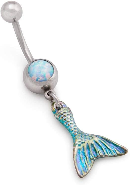 14g 3/8” Opalescent Mermaid Tail Dangle Belly Button Ring