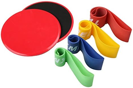 TKMEE Gliding Discs Core Sliders and 4 Exercise Resistance Loop Bands, Lightweight Workout Equipment for Home or Anywhere