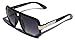 Classic Square Frame Plastic Flat Top Aviator with Metal Trimming Sunglasses (Gloss Black Silver, Black)