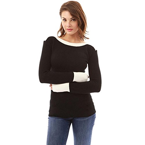 Click Here to See More Images Women Sweaters New Hot Sale Fashion Christmas Winter Warm Sexy O Neck Fight Color Long Sleeve Jumper Sweaters Blouse Tops by Neartime (L, Black)