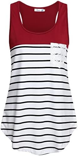 Sleeveless Tunic, Sinmy Women's Scoop Neck Casual Color Block Striped Lightweight Racerback Cami Tank Top Medium Wine