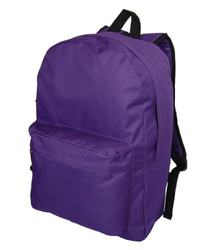 Classic Bookbag Basic Backpack Simple School Book Bag Casual Student Daily Daypack 18 Inch with Curved Shoulder Straps Purple