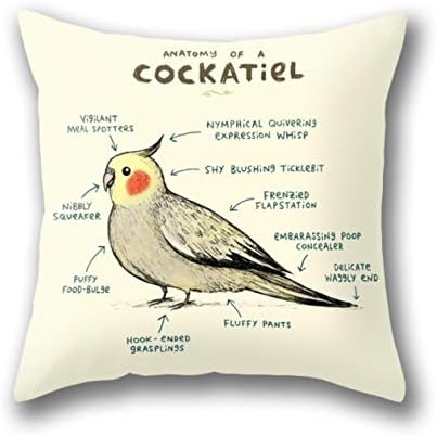GARDEAR Anatomy of A Cockatiel Pillow Cover Standard Throw Pillowcase 18X18 Inch