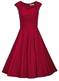MUXXN Women's 1950s Vintage Retro Capshoulder Party Swing Dress (S, Burgundy)