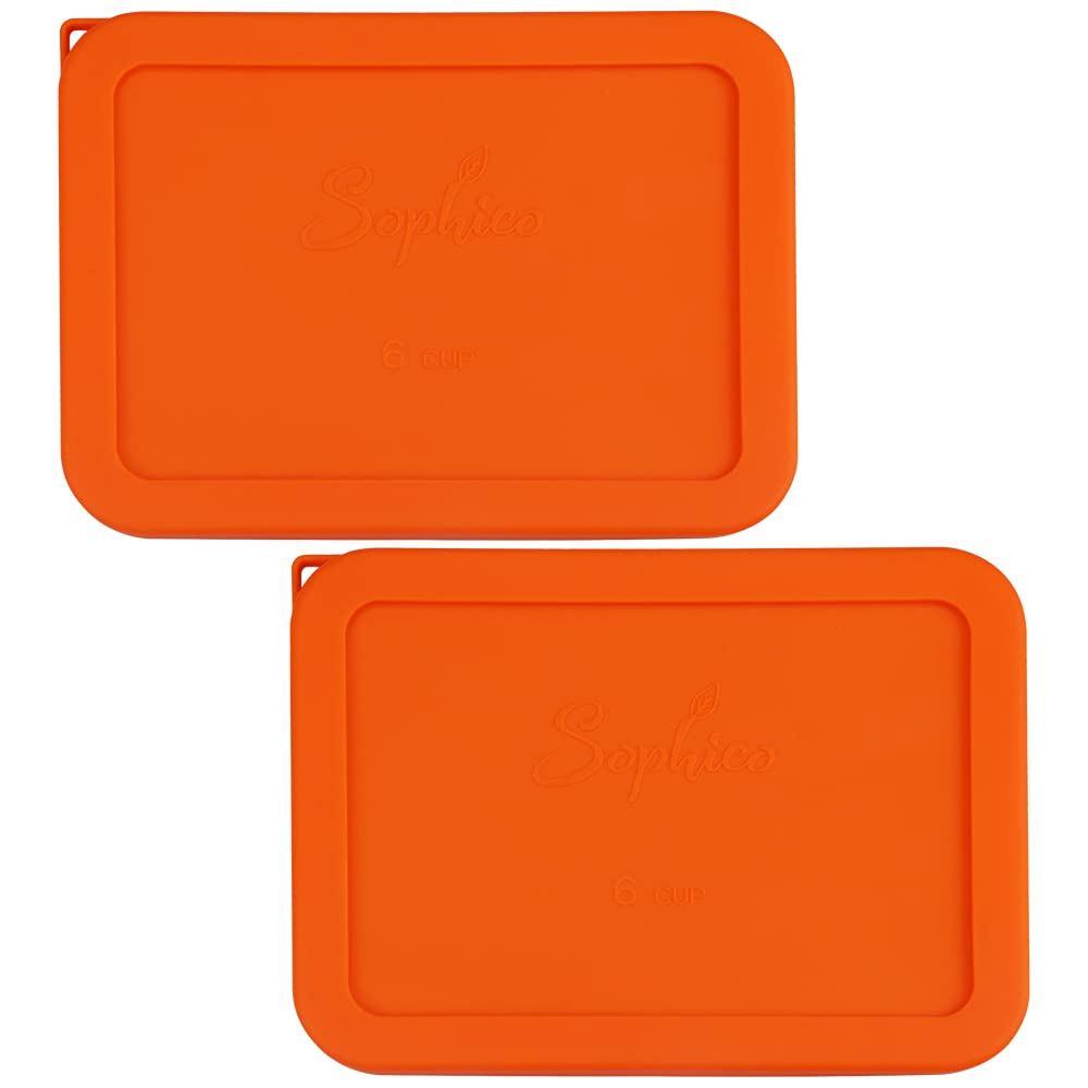 Photo 1 of Sophico 6 Cup Rectangle Silicone Storage Cover Lids Replacement for Pyrex 7211-PC Glass Bowls, Container not Included (Orange)