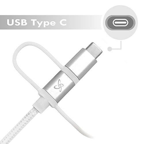 CyberTech 3 in 1 Replacement Cable, Micro USB and USB C for iOS Android Charging and Syncing Compatible with iPhone,Samsung,LG,Nexus and More, Cable tie Included (Silver 2 pcs)