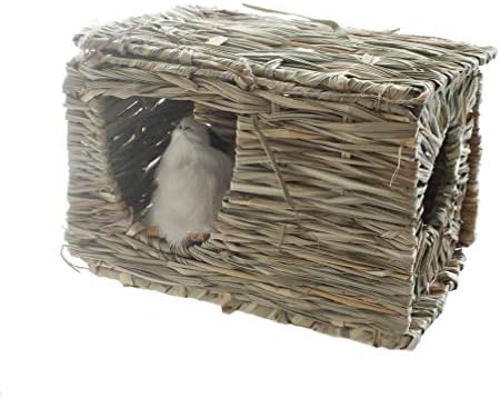 Emours Natural Folding Woven Grass House Hut Hideout Chew Toys for Rabbits Guinea Pigs Chinchillas Bunnies and Other Small Animals