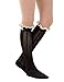 Dimore Over the Knee Antique Crochet Cable Lace and Button Thigh Thin High Boot Socks with Lace Trim Black