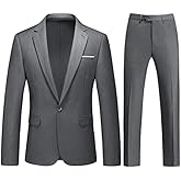 Mens Suits 2 Piece Slim Fit Casual One Button Solid Suits for Mens Business Wedding Party Jacket Blazer & Pants Set
