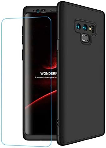 Samsung Galaxy Note 9 Case Lanpangzi TPU Silicone 3 in 1 Combination Ultra Slim Cover with [Tempered Glass Screen Protector] Scratch-resistant Protective Case - Black