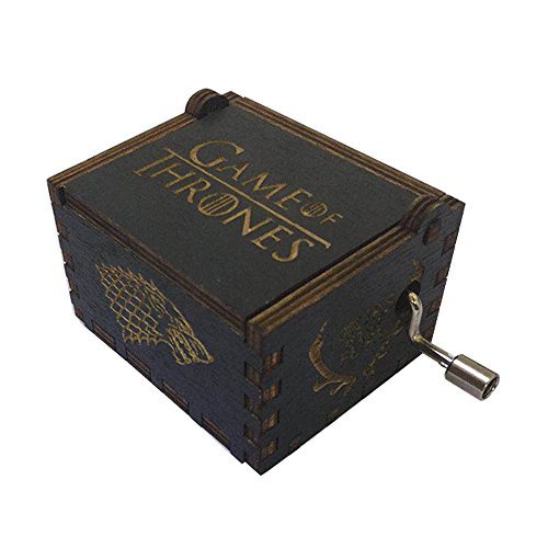Game of Thrones Music Box Hand Crank Musical Box Carved Wooden,Play The Theme Song of Game of Thrones,Black - Thumbnail 2