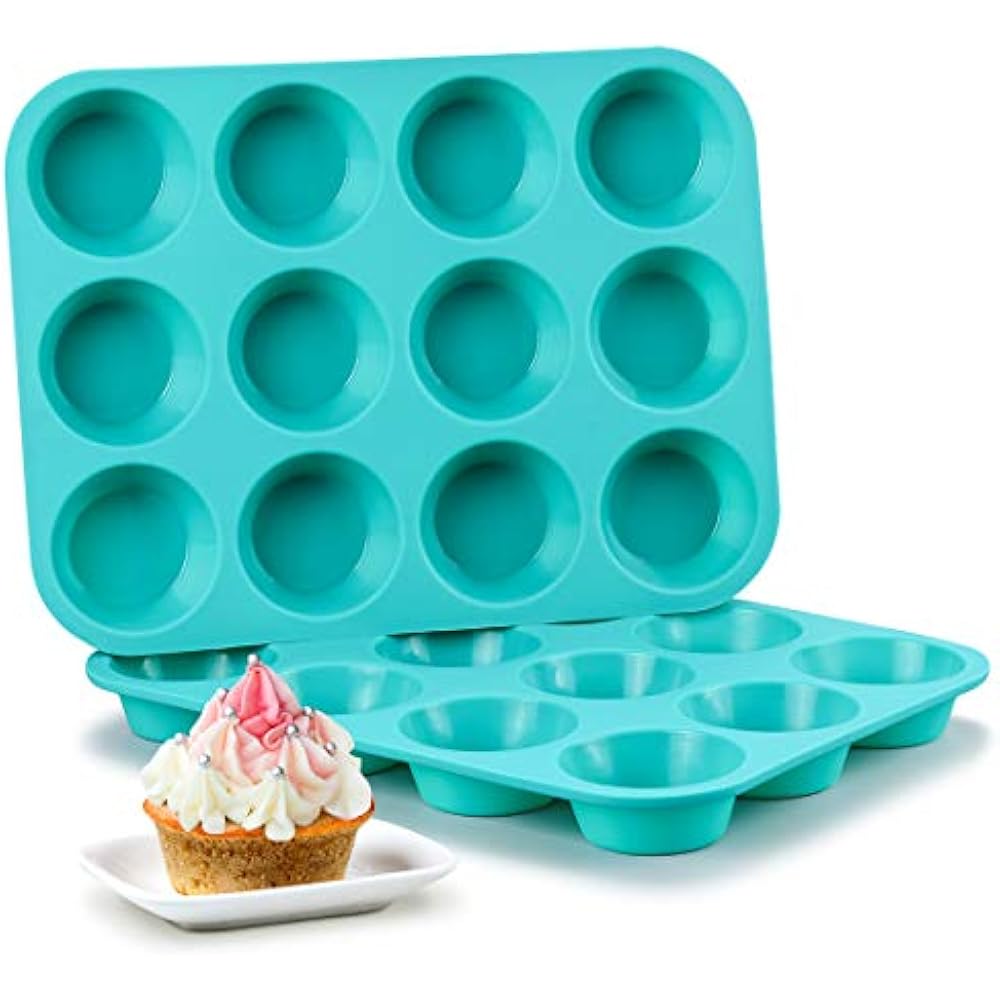 Silicone Muffin &amp; Cupcake Pans Set 12 Cups Baking Molds