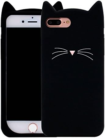 iPhone 7 Plus Case,iPhone 8 Plus Case,XINSIR Fashion Cute 3D Black MEOW Party Cat Kitty Whiskers Soft Silicone Case for iPhone 7 Plus (2016), iPhone 8 Plus(2017) 5.5inch (Cat-Black)